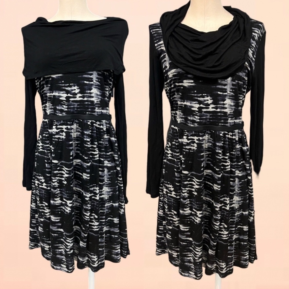 KENSIE PIECES NEW dyed print convertible neck long sleeve dress